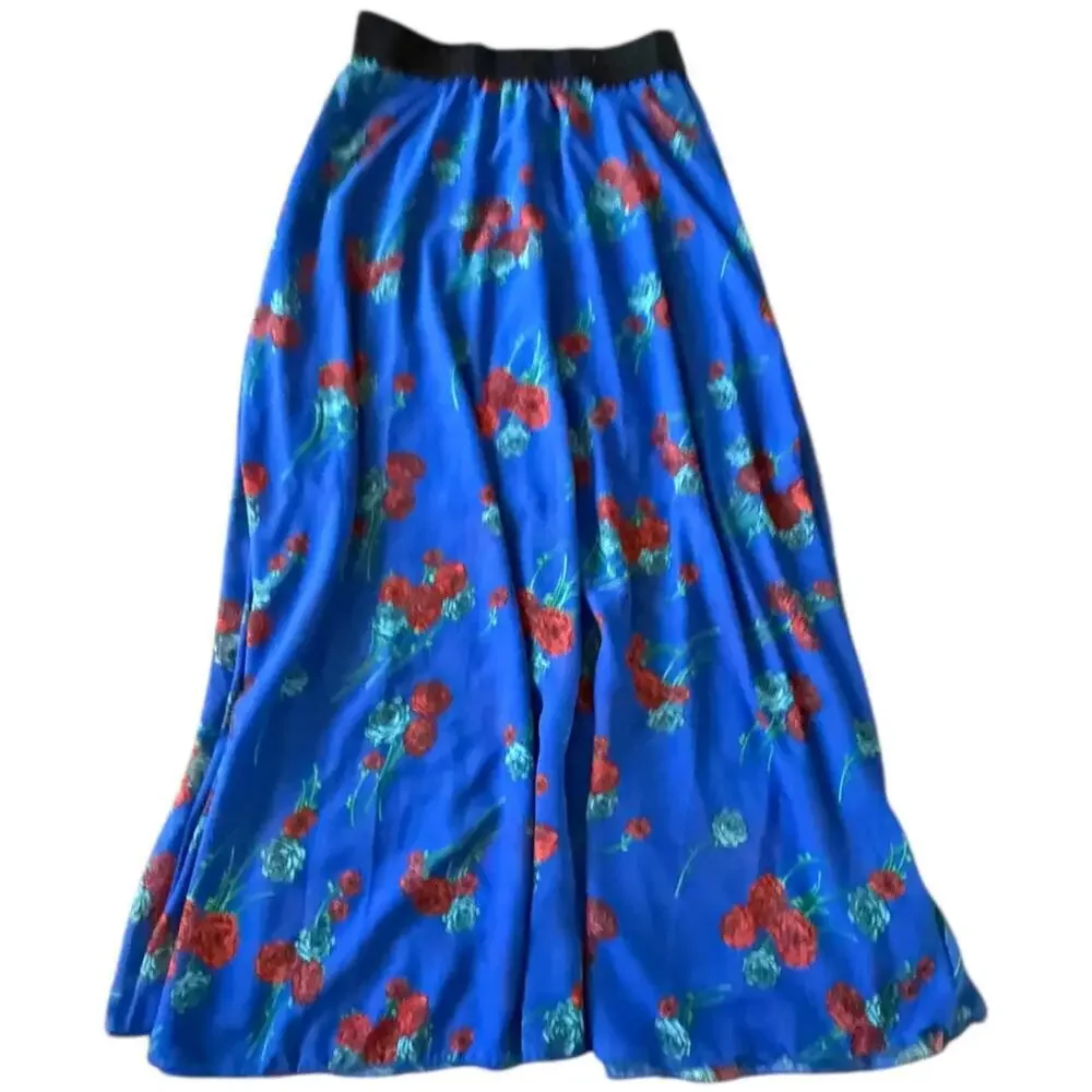 Dare Royal Blue Floral Maxi Skirt Made in USA Size 1X - Picture 2 of 6